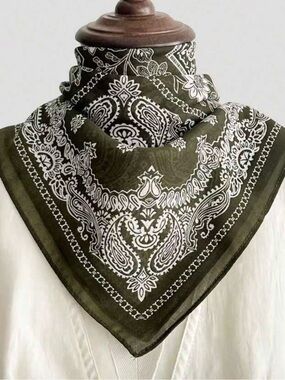 Olive Green Paisley Bandana Scarf - Women Accessories